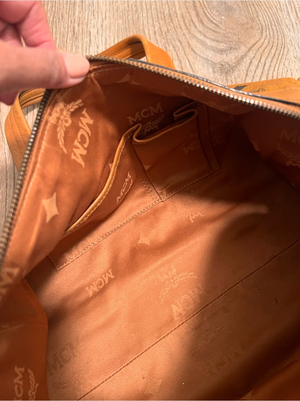 MCM Cognac Monogram Barrel Satchel with Gold Hardware - Picture 11 of 11